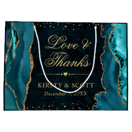 ティール（緑がかった色）と金ゴールドグリッターマーブルアゲテ結婚ス ラージペーパーバッグ