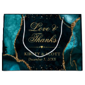 ティール（緑がかった色）と金ゴールドグリッターマーブルアゲテ結婚ス ラージペーパーバッグ (正面)