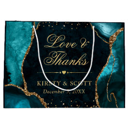 ティール（緑がかった色）と金ゴールドグリッターマーブルアゲテ結婚ス ラージペーパーバッグ