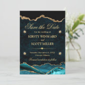 ティール（緑がかった色）と金ゴールドグリッター大理石Agate日付を保存 セーブザデート (スタンド正面)