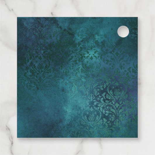 ティール（緑がかった色）と金ゴールドグリフォンダマスクアクアマリンジェムストーン フェイバータグ (裏面)