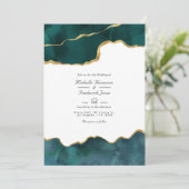 ティール(緑がかった色)と金ゴールドゲートウェイQRコードRSVP 結婚's 招待状 (スタンド正面)