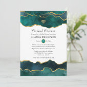 ティール(緑がかった色)と金ゴールドゲート石仮想シャワー 招待状 (スタンド正面)