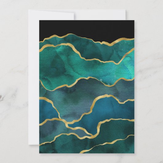 ティール(緑がかった色)と金ゴールドゲート石結婚の更新 招待状 (裏面)