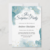 ティール（緑がかった色）と金ゴールドサプライズ誕生日パーティーへの招待 セーブザデート (正面)