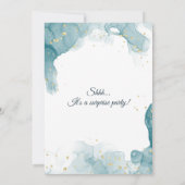 ティール（緑がかった色）と金ゴールドサプライズ誕生日パーティーへの招待 セーブザデート (裏面)