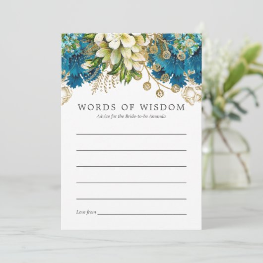 ティール（緑がかった色）と金ゴールドシャビーブライダルシャワーブライドアドバイス 招待状 (スタンド正面)