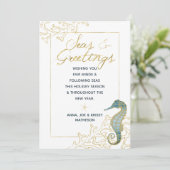 ティール（緑がかった色）と金ゴールドシーホースシーズ&グリーティングクリスマス シーズンカード (スタンド正面)