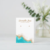 ティール(緑がかった色)と金ゴールドジェムシックジュエリーイヤリングディスプレイ 名刺 (スタンド正面)