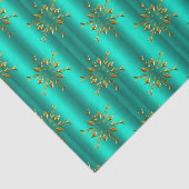 ティール（緑がかった色）と金ゴールドスターズクリスマス 薄葉紙 (詳細)