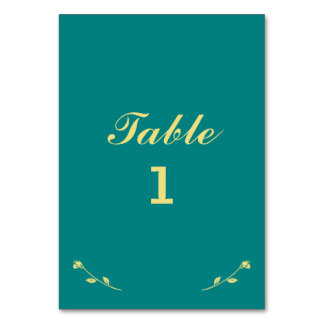 ティール（緑がかった色）と金ゴールドテーブル番号カード テーブルナンバー