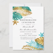 ティール（緑がかった色）と金ゴールドトロピカルブリデスメイドランチョン 招待状 (正面)