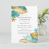 ティール（緑がかった色）と金ゴールドトロピカルブリデスメイドランチョン 招待状 (スタンド正面)