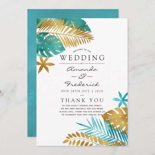 ティール（緑がかった色）と金ゴールドトロピカル結婚ズ プログラム (正面/裏面)