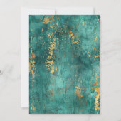 ティール(緑がかった色)と金ゴールドトーンバイブル聖句クリスチャン結婚ズ 招待状 (裏面)