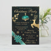 ティール（緑がかった色）と金ゴールドバウブル&リボンクリスマスパーティー 招待状 (スタンド正面)