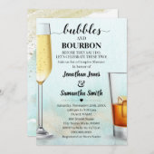 ティール(緑がかった色)と金ゴールドバブル&バーボン海シャワー 招待状 (正面/裏面)