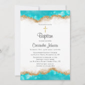 ティール(緑がかった色)と金ゴールドバプテスマ招待状 招待状 (正面)