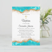 ティール(緑がかった色)と金ゴールドバプテスマ招待状 招待状 (スタンド正面)
