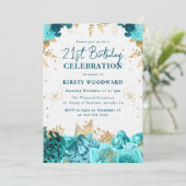 ティール（緑がかった色）と金ゴールドバラフローラ21歳 招待状 (スタンド正面)