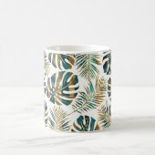 ティール(緑がかった色)と金ゴールドパターン(の模様が)あるの熱帯葉コーヒーマグ コーヒーマグカップ (中央)