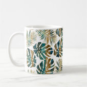 ティール(緑がかった色)と金ゴールドパターン(の模様が)あるの熱帯葉コーヒーマグ コーヒーマグカップ (左)