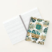 ティール(緑がかった色)と金ゴールドパターン(の模様が)あるの熱帯葉,モノグラム ノートブック (内部)