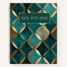 ティール（緑がかった色）と金ゴールドパターン ノートブック