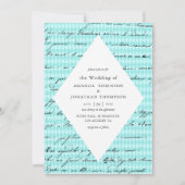 ティール(緑がかった色)と金ゴールドパリをテーマにした書道結婚の 招待状 (正面)