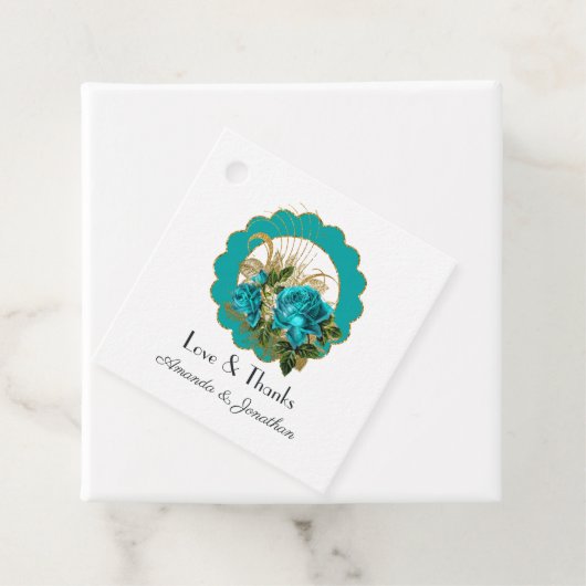 ティール(緑がかった色)と金ゴールドパリアールデコ結婚バラ フェイバータグ (インサイチュ)