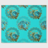 ティール(緑がかった色)と金ゴールドパリステーマドグリッター ラッピングペーパー (フラット)