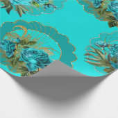 ティール(緑がかった色)と金ゴールドパリステーマドグリッター ラッピングペーパー (角)