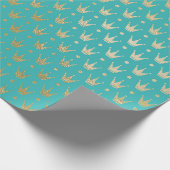 ティール(緑がかった色)と金ゴールドパリステーマフォイル ラッピングペーパー (角)