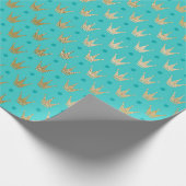 ティール(緑がかった色)と金ゴールドパリステーマフォイル ラッピングペーパー (角)