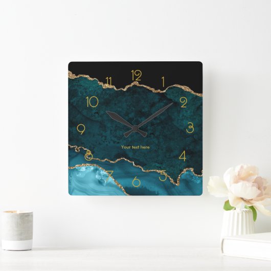 ティール（緑がかった色）と金ゴールドパーソナライズされたゲート角壁時計 スクエア壁時計 (ホーム)