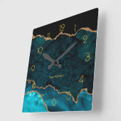 ティール（緑がかった色）と金ゴールドパーソナライズされたゲート角壁時計 スクエア壁時計 (傾斜)