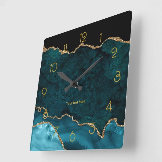 ティール(緑がかった色)と金ゴールドパーソナライズされたゲート角壁時計 スクエア壁時計 (傾斜)