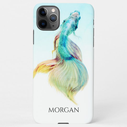 ティール（緑がかった色）と金ゴールドフィッシュまたは写真、DIYブラック名 iPhoneケース (裏面)