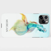 ティール（緑がかった色）と金ゴールドフィッシュまたは写真、DIYブラック名 iPhoneケース (裏面横)