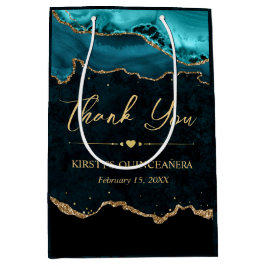 ティール（緑がかった色）と金ゴールドフェイクグリッターアゲートキンセアニェラ ミディアムペーパーバッグ