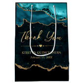 ティール（緑がかった色）と金ゴールドフェイクグリッターアゲートキンセアニェラ ミディアムペーパーバッグ (裏面)