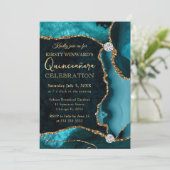 ティール（緑がかった色）と金ゴールドフェイクグリッターアゲートキンセアニェラ 招待状 (スタンド正面)