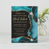 ティール（緑がかった色）と金ゴールドフェイクグリッターアゲートスウィート16 招待状 (スタンド正面)