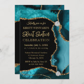 ティール（緑がかった色）と金ゴールドフェイクグリッターアゲートスウィート16 招待状 (正面/裏面)