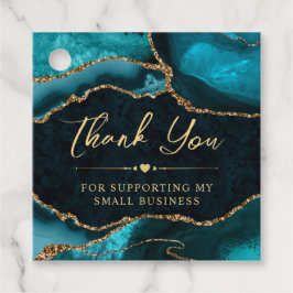 ティール（緑がかった色）と金ゴールドフェイクグリッターアゲート小規模企業 フェイバータグ