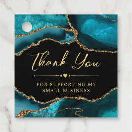 ティール（緑がかった色）と金ゴールドフェイクグリッターアゲート小規模企業 フェイバータグ