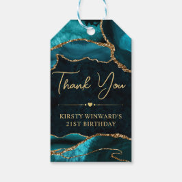 ティール（緑がかった色）と金ゴールドフェイクグリッターアゲート誕生日パーティー ギフトタグ