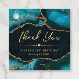 ティール（緑がかった色）と金ゴールドフェイクグリッターアゲート誕生日パーティー フェイバータグ