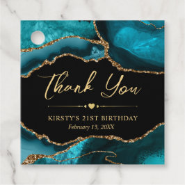 ティール（緑がかった色）と金ゴールドフェイクグリッターアゲート誕生日パーティー フェイバータグ