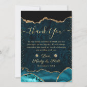 ティール（緑がかった色）と金ゴールドフェイクグリッターアゲ結婚ート サンキューカード (正面)